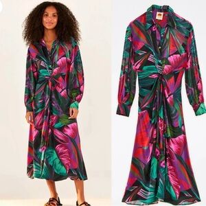 Farm Rio Midnight Leaves Lenzing Ecovero Viscose Midi Dress